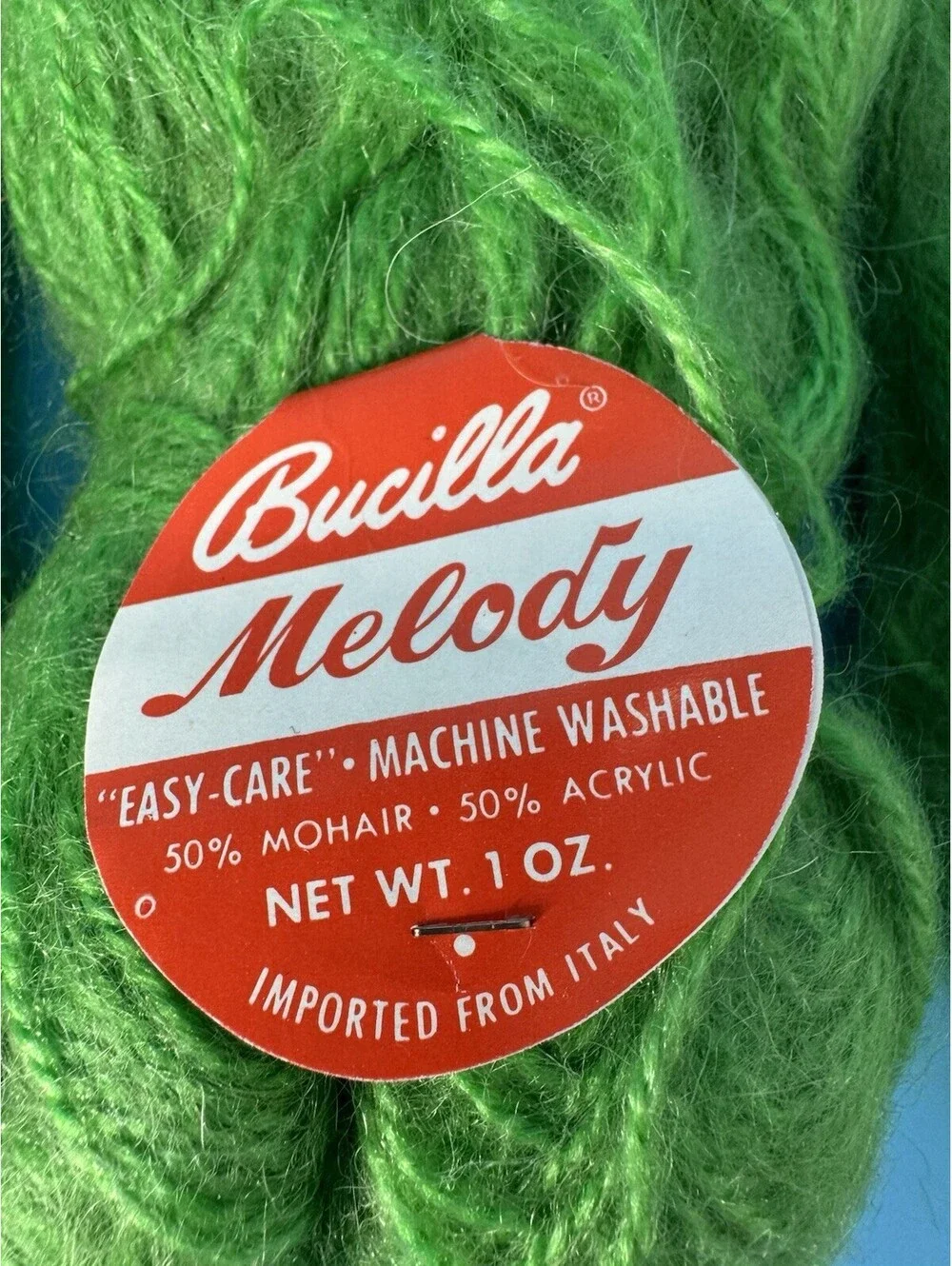 7 Vintage Bucilla Melody Mohair Blend Yarn Skeins Bright Green 1 oz Italy